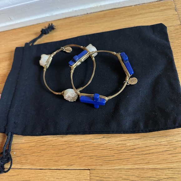 Bourbon and Bowties Jewelry - Bourbon and Bowties Gold Bracelets with Blue and White Stones